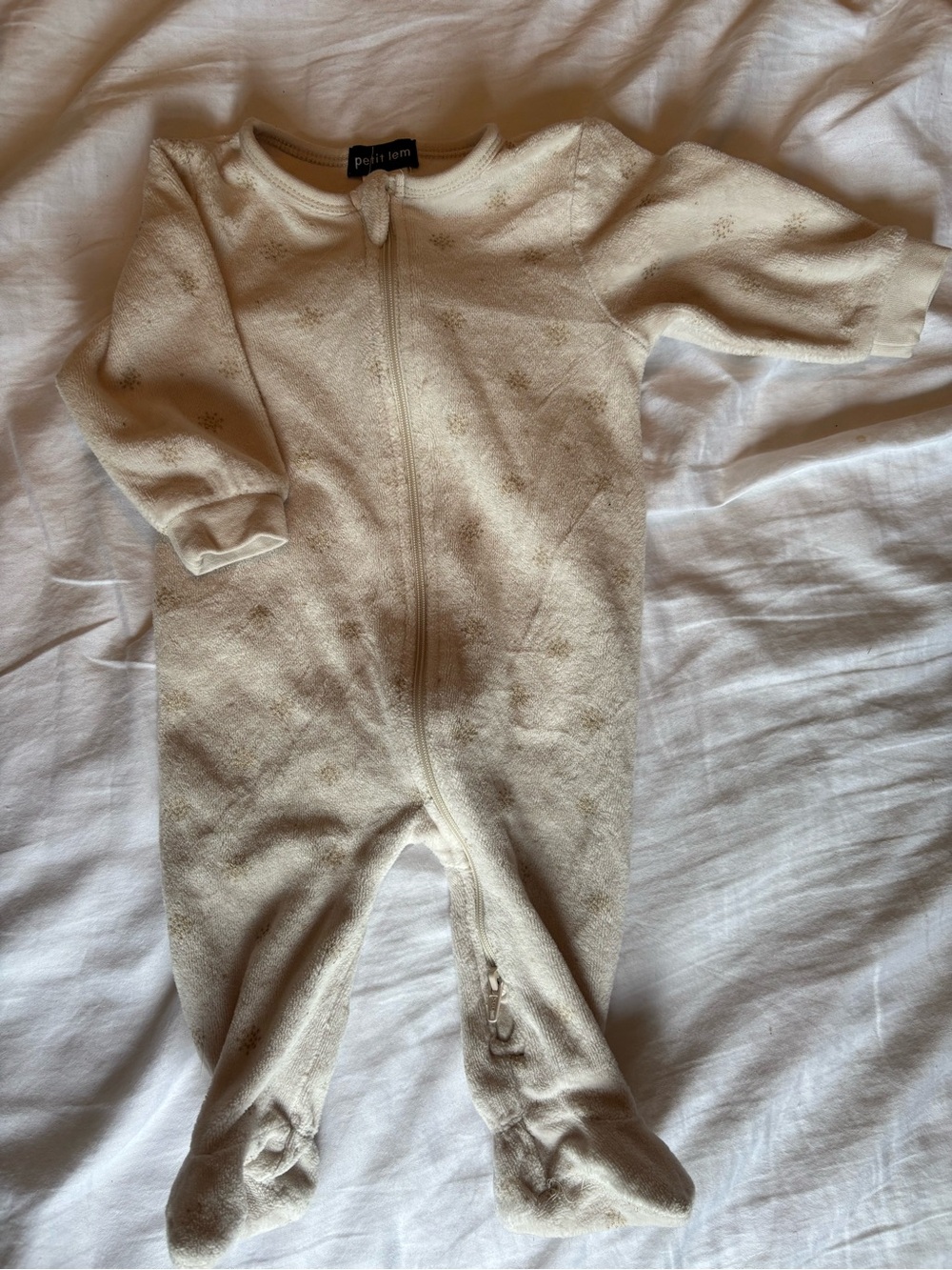 Petit Lem Cream Footed One-Piece Zipper Sleeper